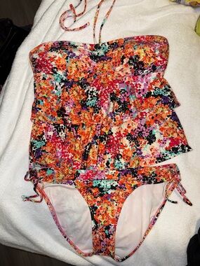 Kenneth Cole Reaction Girls Floral Tankini in Orange, Pink & Aqua